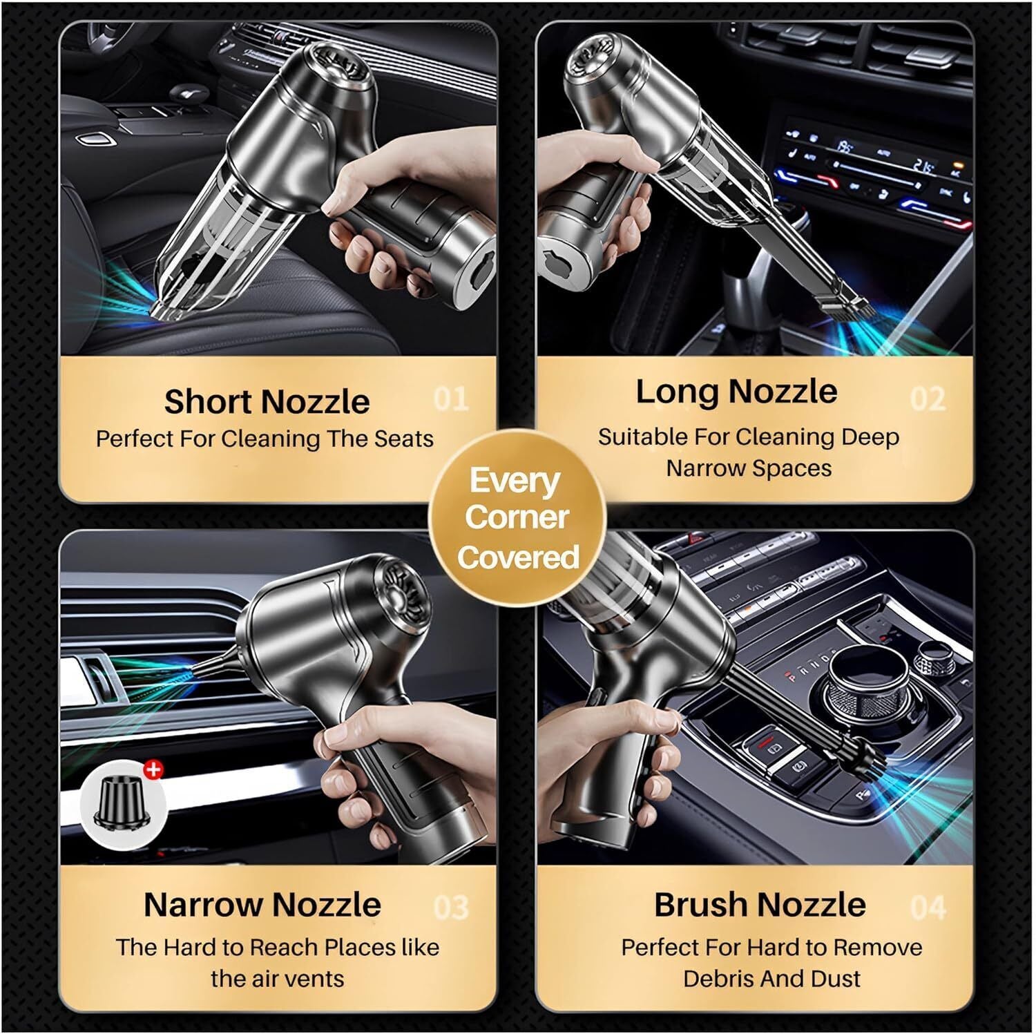 Powerful 4 IN1 Wireless Car Vacuum Cleaner Strong Suction Handheld Vacuum Home
