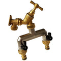 15mm Brass Wall Flange Kit with Brass Tap + Quick Connect Metal Splitter