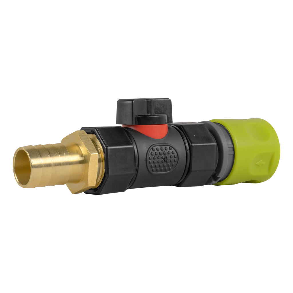 Hose Connector Lime with In-Line BSPF Valve and 19mm Brass Barb