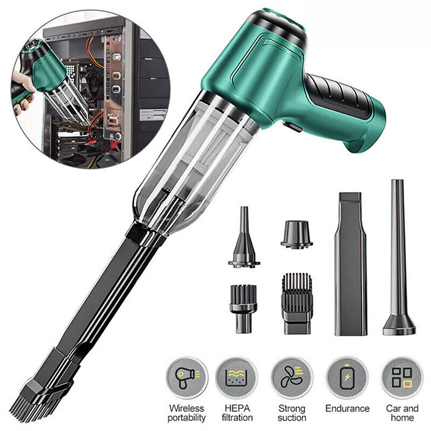 Powerful 4 IN1 Wireless Car Vacuum Cleaner Strong Suction Handheld Vacuum Home